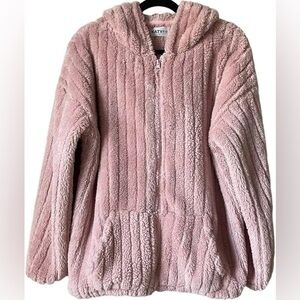 NWT KatyDid Fleece Teddy Zip Up Jacket with Hood in Pink